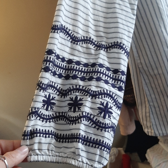 Madewell navy white striped billow sleeve top - Picture 5 of 6